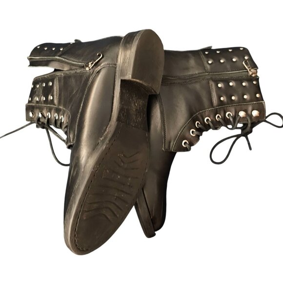 Fabianelli Black Studded Lace-Up Combat Boots With Side Zipper size 7 - Picture 8 of 9